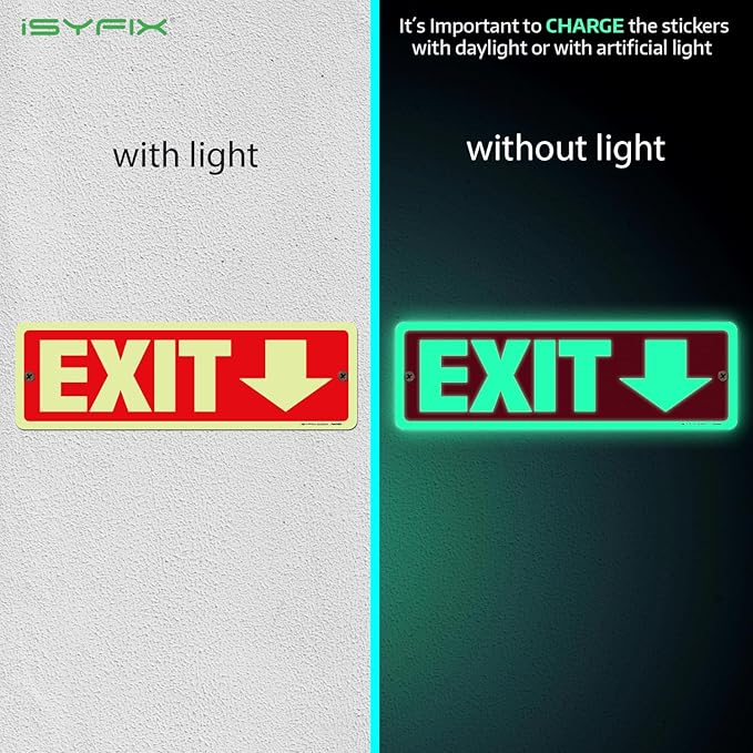 iSYFIX Exit Signs with Directional Down Arrow, Glow in the Dark, - Image 2