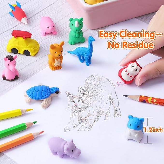 40 Pcs Animal Erasers Desk Pet for Kids 3D Puzzle Pencil Eraser Treasure Box - Image 7