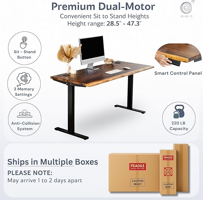 Standing Desk – Walnut Solid Wood Desk, Natural Live Edge, Adjustable Height - Image 5