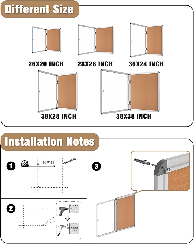 Mifuro 26"x20" Enclosed Bulletin Board, Lockable Weather-Resistant Aluminum - Image 4