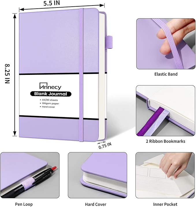 Annecy Blank Journal Notebook, Medium 5.5x 8.25, 160 Pages 100GSM Writing Paper - Image 2