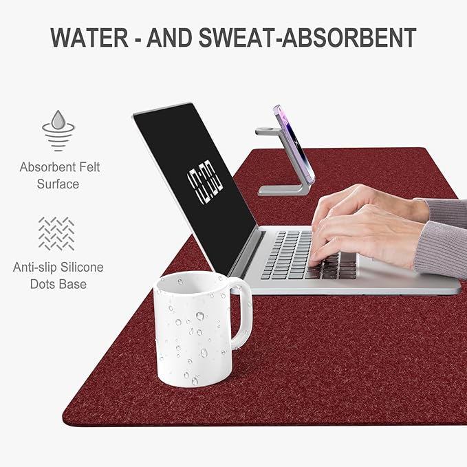 Auhoahsil Felt Desk Mat, Minimalist Large Mouse Pad XXL 35.5 x 15.7 in - Image 5