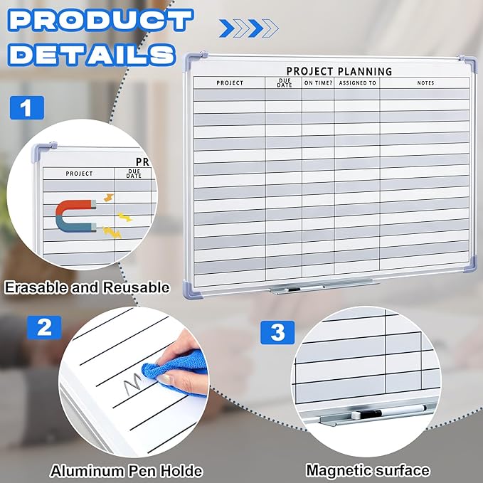Lincia Project Planning Dry Erase Whiteboard Magnetic Dry Erase Board - Image 3