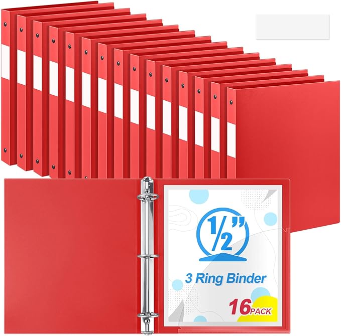 Henoyso 16 Pcs 3 Ring Binder 0.5 Inch Round Fits Letter Size 8.5'' x 11'' Paper by Henoyso