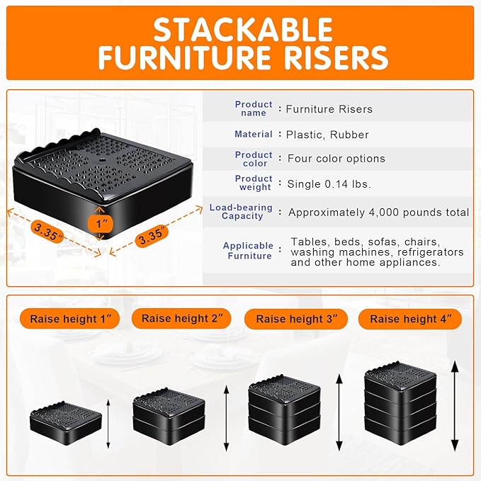 shouwuhho Furniture Risers, 4 Pack Bed Risers - Image 2
