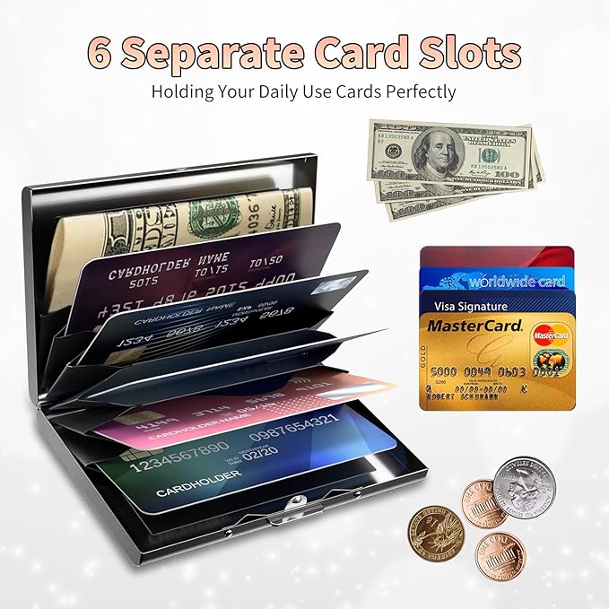 BWEGRHE Slim Credit Card Holder, Dance Skull Skeleton RFID Blocking Metal Wallet - Image 5