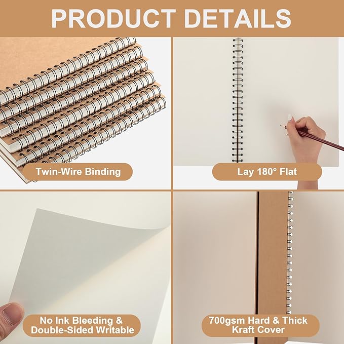 PerKoop 12 Pcs 8.5"x11" Spiral Sketch Pad A4 Large 100 Sheet Blank Notebook - Image 3