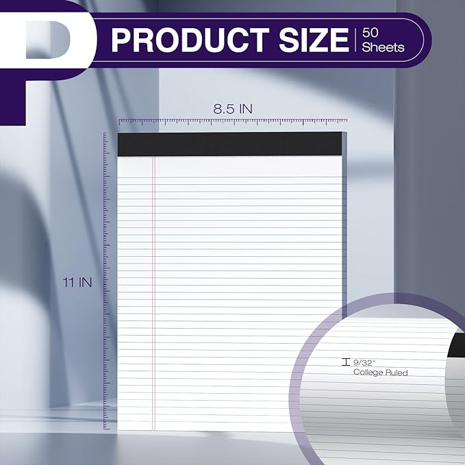 12 Pack Legal Pads 8.5 x 11 College Ruled 600 Sheets Note Pads 8.5 x 11 Inch - Image 2
