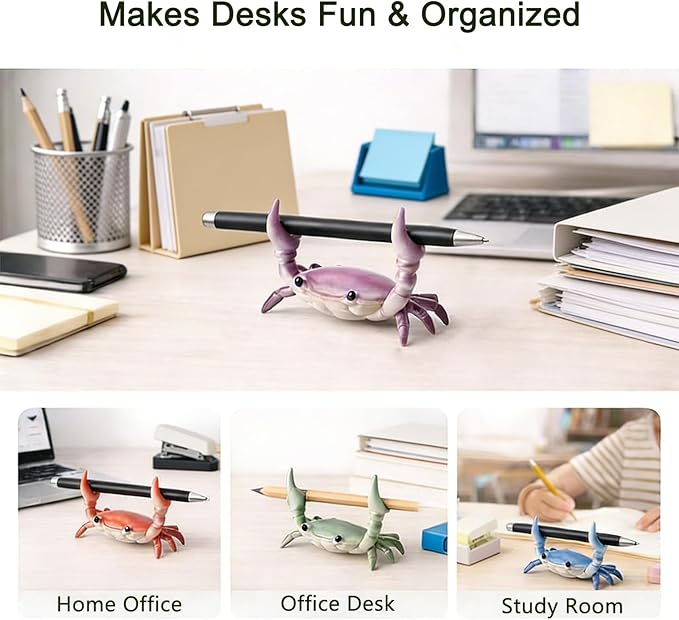 Desk Crab Pen Holder, Cute Weightlifting Crab Pencil Holder - Image 3