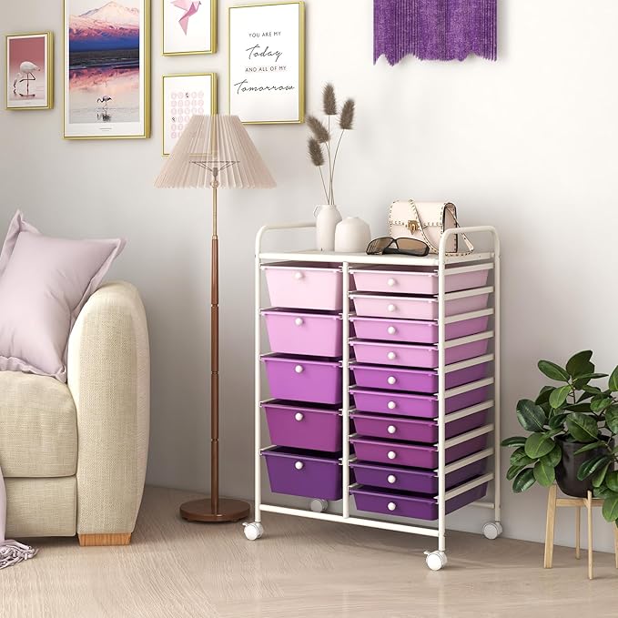 COSTWAY 15-Drawer Rolling Storage Cart, Mobile Utility Cart - Image 2