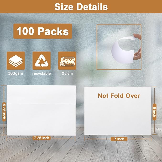 Silunkia 100 Packs White Single Panel Blank Cards and Envelopes 5 x 7 Heavy - Image 2