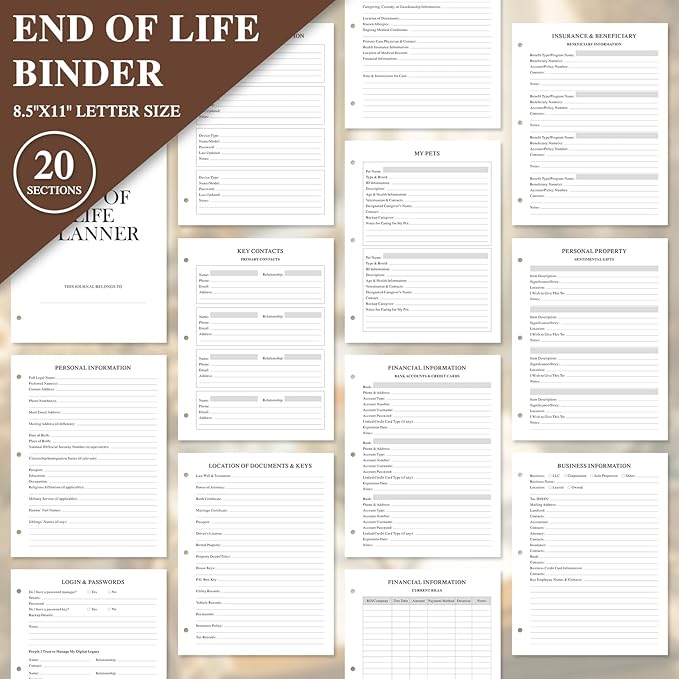 Lanpn End of Life Binder Organizer Death Planner 8.5"x11", Final Wishes & - Image 5