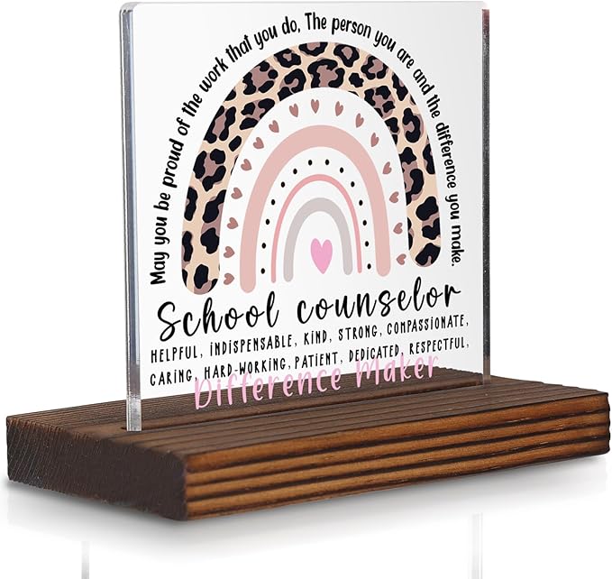 School Counselor Appreciation Gift Leopard Rainbow Desk Sign, Inspirational by Pariveca