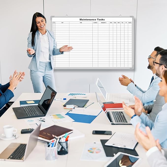 Lined Whiteboard Blank Grid Aluminum Frame Dry Erase Board Reusable Wall - Image 5