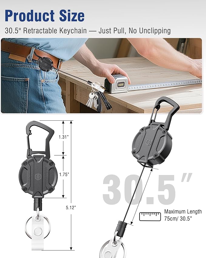 Autonomier 1Pack Heavy Duty Retractable Keychain, Unbreakable Embedded Body - Image 4