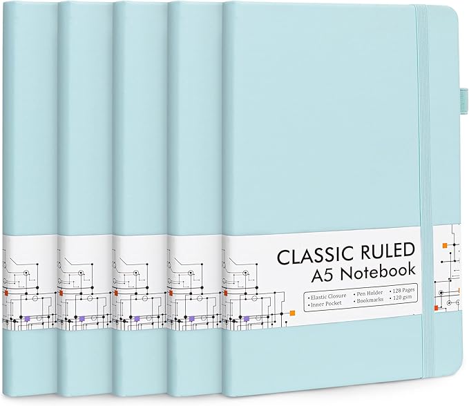 feela 5 Pack Notebooks Journals Bulk, Hardcover Notebook Classic Ruled Lined by feela