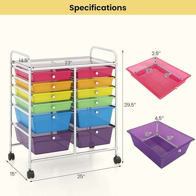 Giantex 12 Drawer Rolling Storage Cart Tools Scrapbook Paper Office School - Image 3