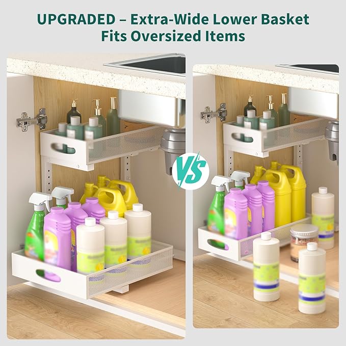 Beleeb Under Sink Organizer, Extra-Wide Upgrade, 2 Pack 2 Tier Metal Slide Out - Image 4