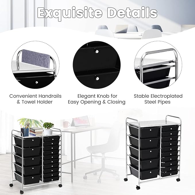 GLACER 15 Drawers Rolling Cart, Storage Cart - Image 5