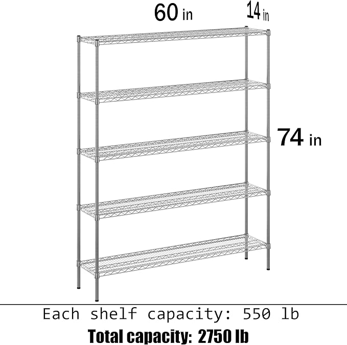 Regal Altair 14" Deep x 60" Wide x 74" Height Wire Shelving Kit | 5-Tier | NSF - Image 3