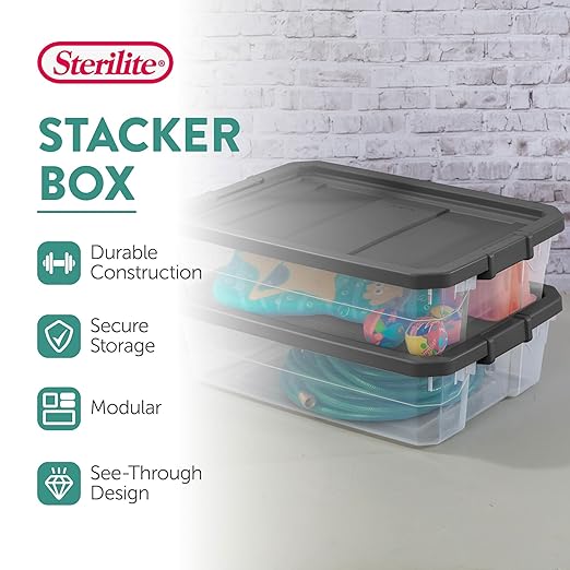 Sterilite 24-Pack Modular Stacker Box, Durable Clear Plastic Storage Bins - Image 2