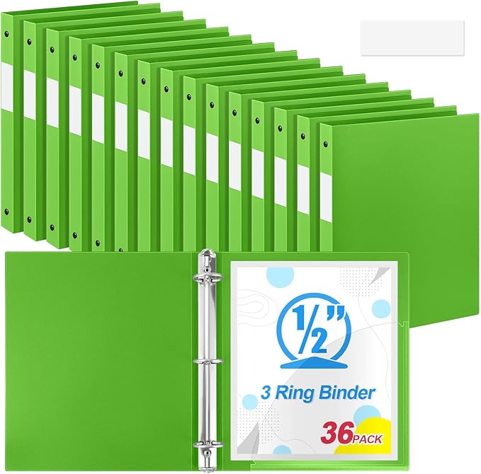 Henoyso 36 Pcs 3 Ring Binder 0.5 Inch Round Fits Letter Size 8.5'' x 11'' Paper by Henoyso