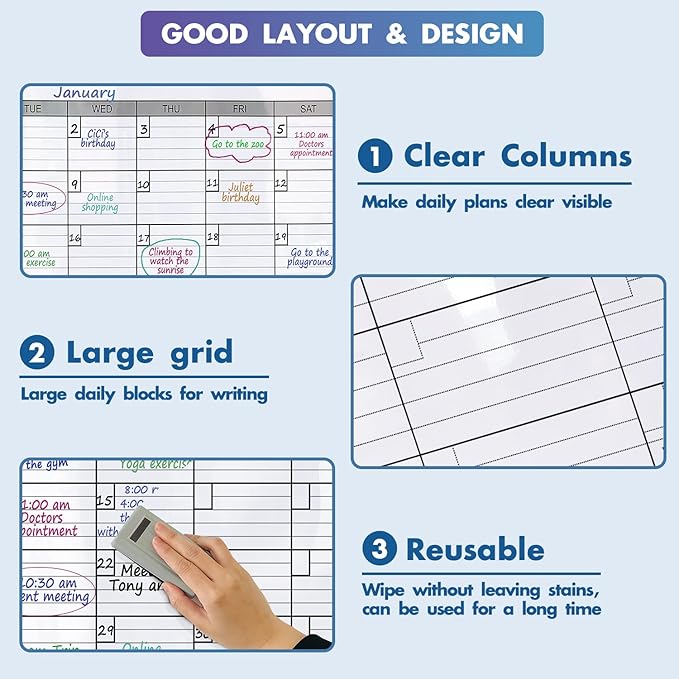 Dry Erase Vertical Three Month Laminated jumbo Wall Calendar, 46 x 63, Huge - Image 5