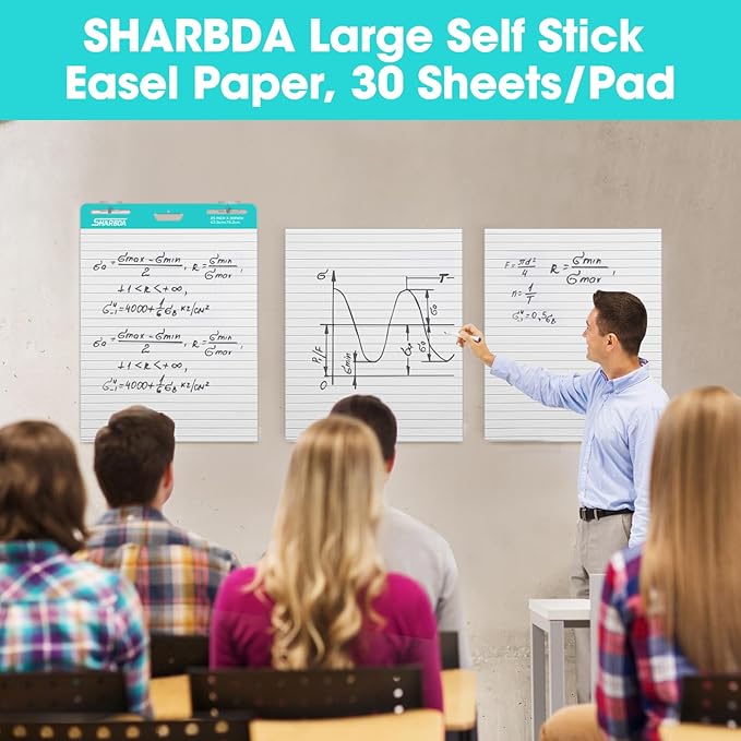 SHARBDA Lined Sticky Easel Pad, 25 * 30 inch, Self-Stick Flip Chart Paper - Image 2