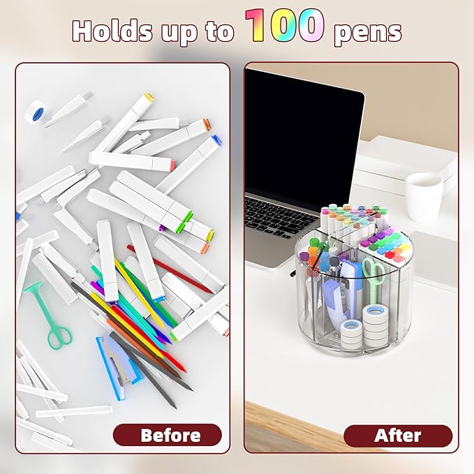 Absonic Pencil Holder for Kids, 360 Rotating Pen Holder for Desk Organizer and - Image 2