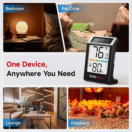 BaldrTherm Room Thermometer Indoor Humidity Meter, Solar-Powered 3.2'' Digital - Image 7