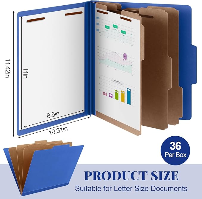 Skyygemm 36 Pcs Classification Folders Letter Size, 3 Divider Pressboard File - Image 2