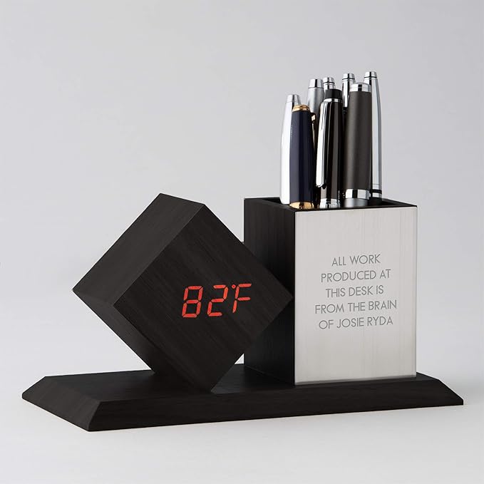 THINGS REMEMBERED Engraved Grey Digital Clock and Pen Cup Desk Organizer by ThingsRemembered