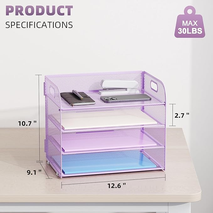 Marbrasse 4 Tier Paper Organizer Letter Tray - Image 3