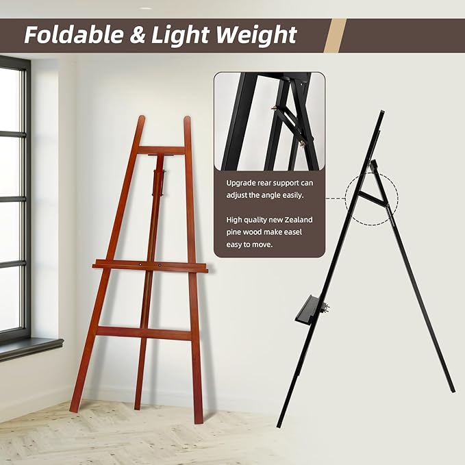 Stuelloaf Large A-Frame Wooden Painting Display Black Easel, Large Adjustable - Image 5