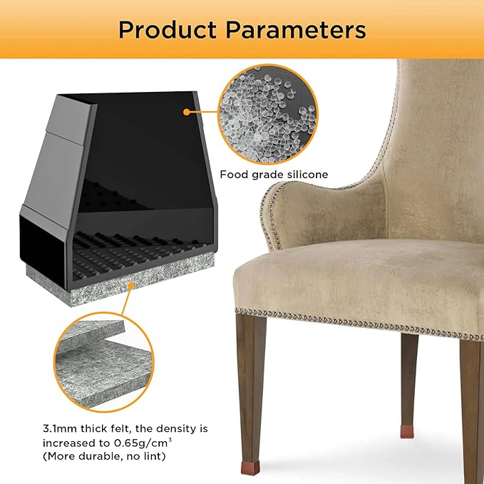 Square Chair Leg Protectors for Hardwood Floors, （Fit: 2.25" -2.75" Black）. - Image 5