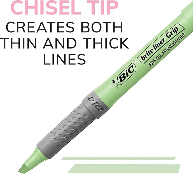 BIC Brite Liner Grip Pastel Highlighter Set, Chisel Tip, 12-Count Pack of - Image 5