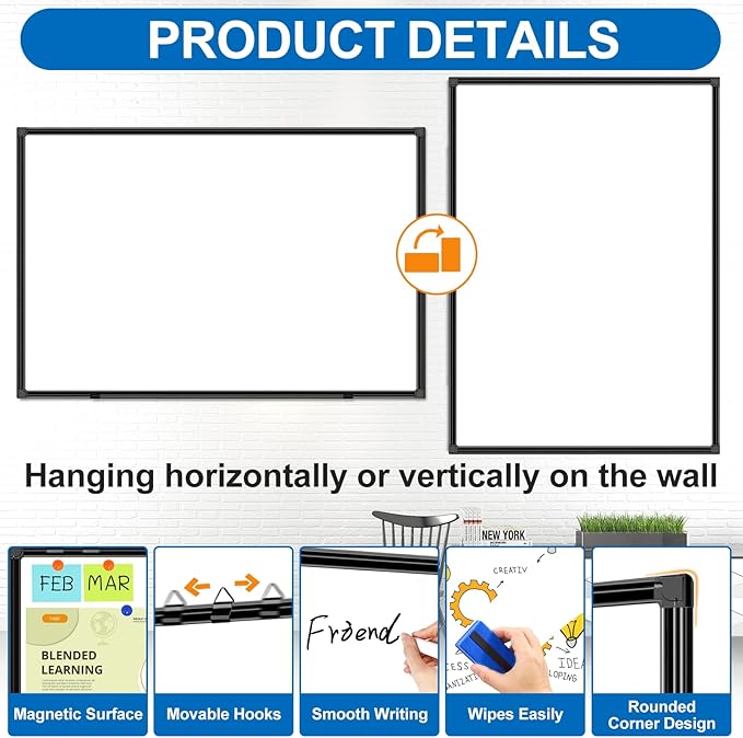 H-Qprobd 6'x4' Large Magnetic White Board Dry Erase Whiteboard - Image 2