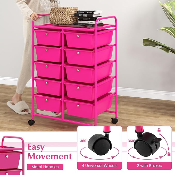LDAILY 10 Drawer Rolling Cart, Storage Cart Organizer on Wheels, Drawer Cart - Image 5