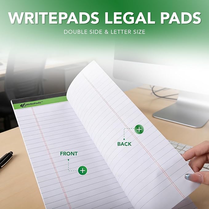 KAISA White Legal Pads Writing Pads Recycled Paper, 8.5"x14" Wide Ruled Lined - Image 4