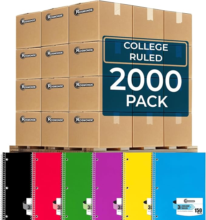 Rosmonde 2000 Packs 3 Subject Notebooks, Spiral Notebook Bulk, College Ruled by Rosmonde