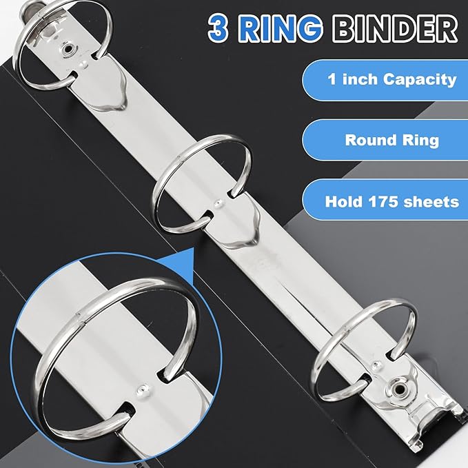 Henoyso 12 Pcs 3 Ring 1 Inch Binders Fits 8.5 x 11 Inch Letter Size Paper - Image 4