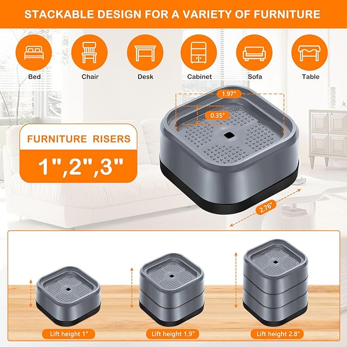 shouwuhho 24 Pack Furniture Risers Adjustable Bed Risers Heavy Duty Lifts - Image 2