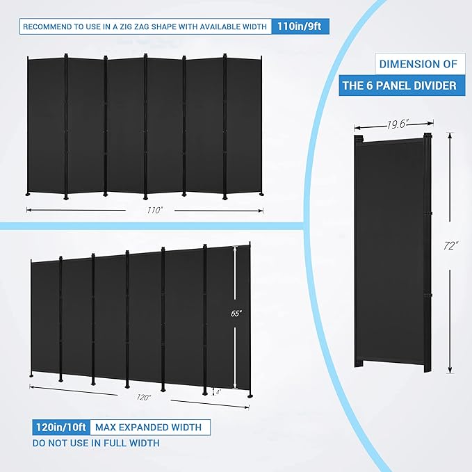 MAYOLIAH 6 Panel Room Dividers Folding Privacy Screen, 10ft Wide 6ft Tall - Image 6