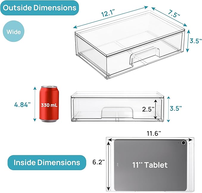 Vtopmart 12.1''W Clear Stackable Storage Drawers, 4 Pack Acrylic Plastic - Image 3