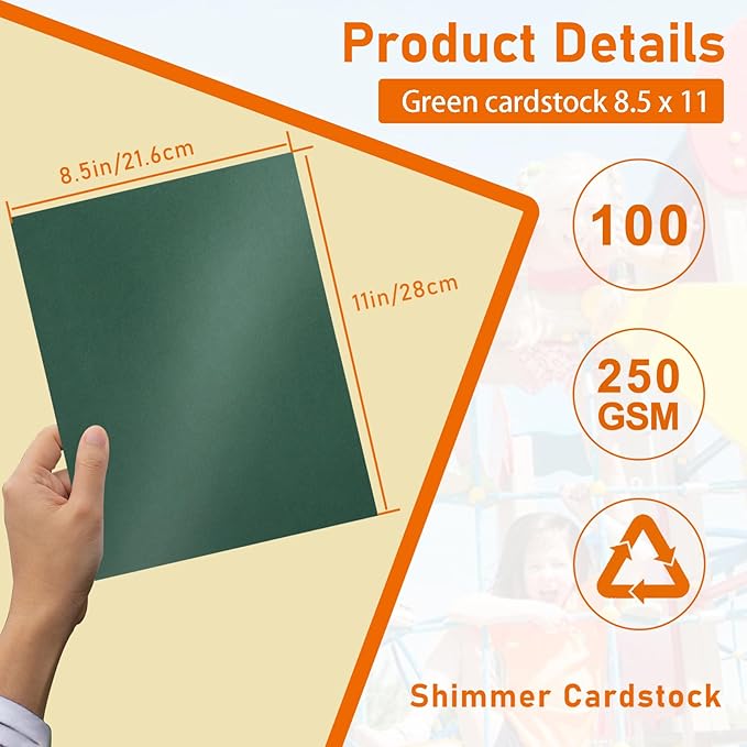 100 Sheets Dark Green Shimmer Cardstock 8.5 x 11 Scrapbook Paper, 92lb Premium - Image 2
