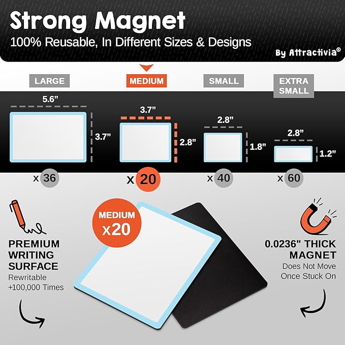 Attractivia Dry Erase Magnetic Labels 3.7 x 2.8 in, Color Borders, Medium Dry - Image 3