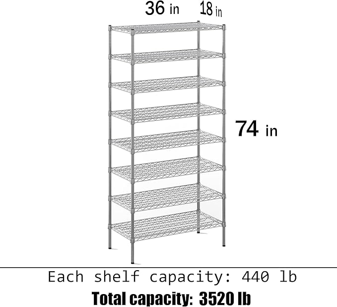 Regal Altair 18" Deep x 36" Wide x 74" Height Wire Shelving Kit | 8-Tier | NSF - Image 3