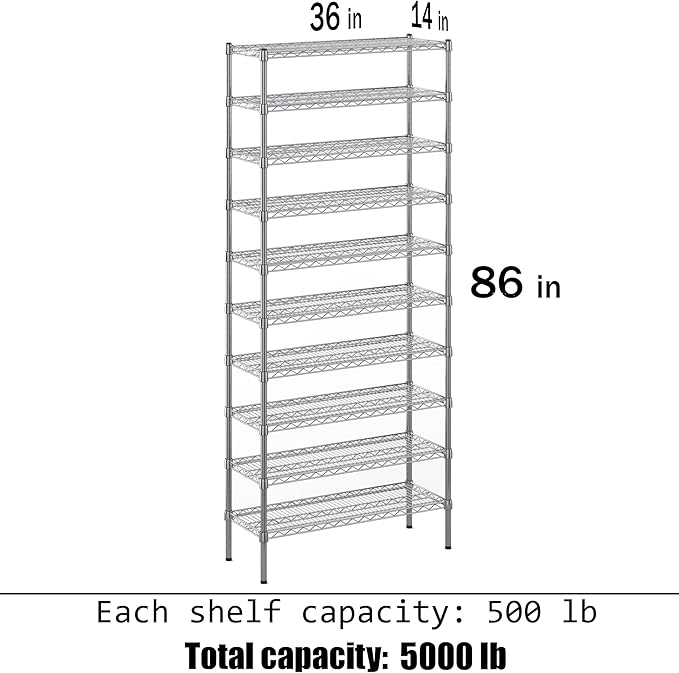 Regal Altair 14" Deep x 36" Wide x 86" Height Wire Shelving Kit | 10-Tier | NSF - Image 3