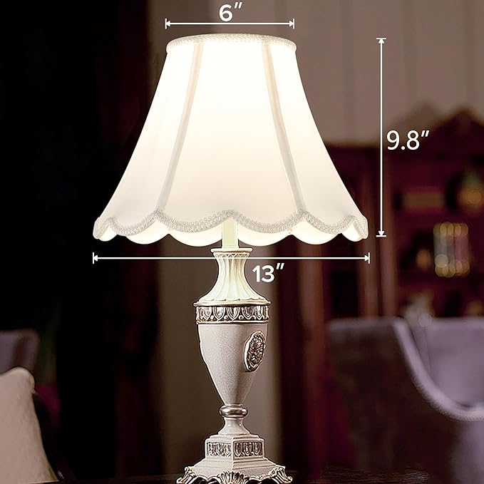 GOSO Bell Lamp Shades Set of 2 Medium Off White, Scalloped Lamp Shade - Image 4