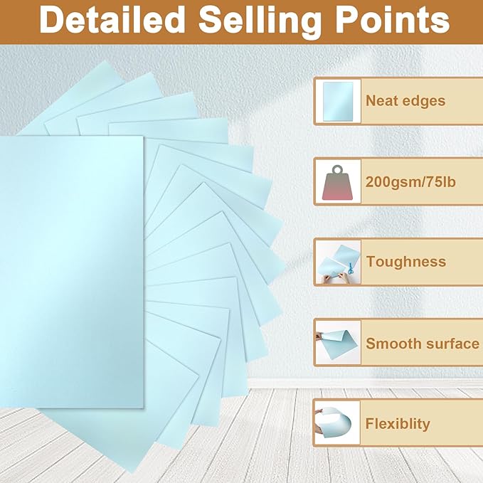 Silunkia 100 Sheets Blue Shimmer Cardstock 8.5 x 11 Certificate Paper, 75lb - Image 3